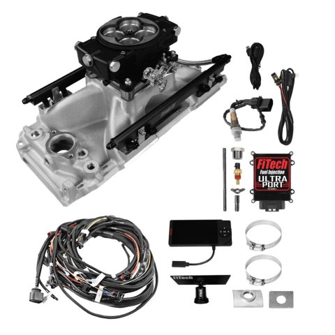 FiTech Ultra Port EFI BBC Systems 30-10-415 Fuel Injection Systems, EFI, Intake Manifold, Black Throttle Body, ECM, Gasoline, E85, 1000 HP, Chevy, Big Block, Rectangle Port, Kit
