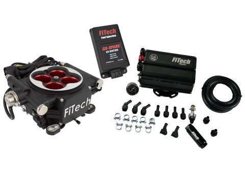 FiTech Go EFI 4 Power Adder 600 HP Self-Tuning Fuel Injection System with Force 35504 Systems, Matte Black With Mini Delivery Master Kit