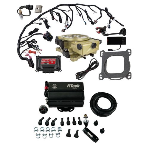 FiTech Retro LS TBI 650 HP System Force Fuel Injection Master Kits 35571 Classic Gold EFI With Go Mini Surge Tank Kit