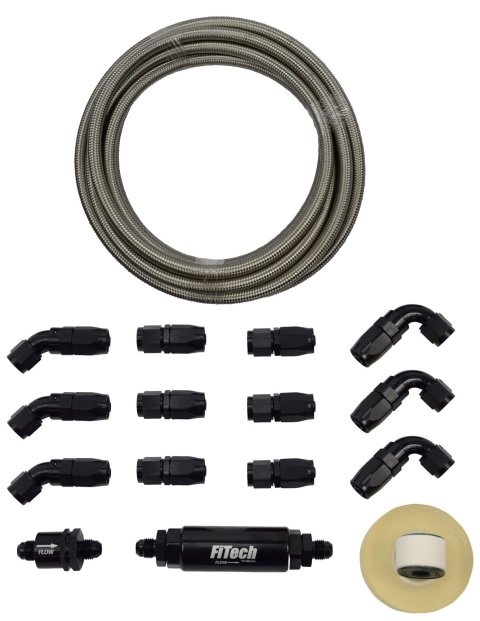 FiTech Stainless Steel Fuel Line Kits 51003 Plumbing Kit, 40 ft, Braided Stainless, With 40 Micron Filter, Check Valve, Kit