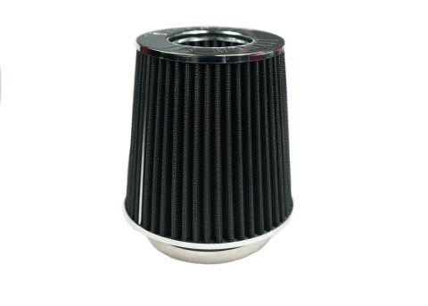 FiTech Cone Style Air Filters 41000 Filter Elements, 4.00 in. Flange, 6.00 in. Length, Dry, Chrome End Cap, LS 92mm Throttle Body, Black, Synthetic, Each