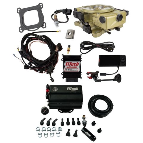 FiTech Go EFI Classic 650 HP System Force Fuel Injection Master Kits 35520 Gold With Mini Surge Tank Kit