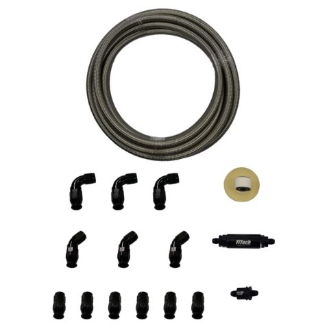 FiTech Stainless Steel Fuel Line Kits 51007 Plumbing Kit, 40 ft, Braided Stainless, With 10 Micron Filter, Check Valve, Kit