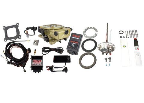 FiTech Go EFI Classic 650 HP System In-Tank Pump/Go-Spark Fuel Injection Master Kits 96720 System, HP, Returnless 340 LPH Pump, Spark CDI Box, Gold, Kit