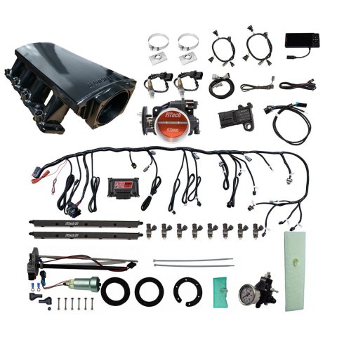 FiTech Ultimate LS EFI 500 HP Fuel Injection Systems with Go In-Tank Module 76112 System With Short LS3 Port Intake, Transmission Control, In Tank 440 LPH Pump & Regulator Master Kit