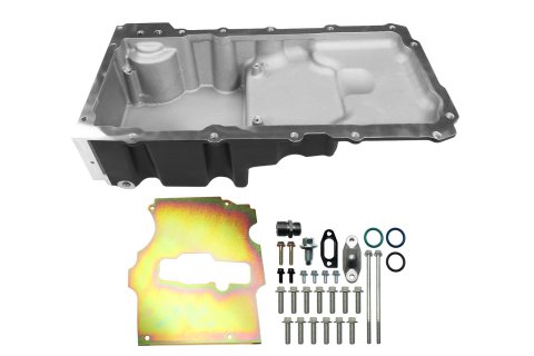 FiTech Plus LS Swap Oil Pans 130202 Pan, Engine Swap, Medium Profile, Cast Aluminum, Black, 6.20 Quart Capacity, 3.62 in. Stroke Clearance, Chevy, LS, V8, Each
