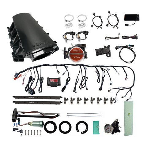FiTech Ultimate LS EFI 750 HP Fuel Injection Systems with Go In-Tank Module 76117 Systems, System With Short LS7 Port Intake, In Tank 440 LPH Pump & Regulator Master Kit