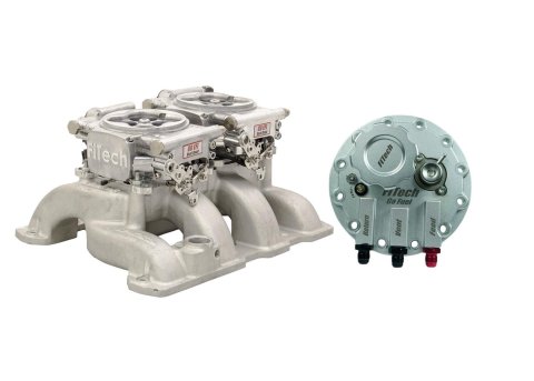 FiTech Fuel Injection Systems 36361 Systems, Go EFI 2x4 625 HP Bright Aluminum EFI System With Go Returnless In-Tank Module Master Kit