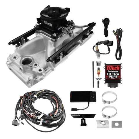 FiTech Ultra Port EFI BBC Systems 30-11-611 Fuel Injection Systems, EFI, Intake Manifold, Uni Black Throttle Body, ECM, Gasoline, E85, 750 HP, Chevy, Big Block, Oval Port, Kit