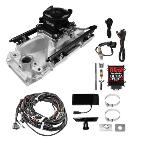 FiTech Ultra Port EFI BBC Systems 30-11-411 Fuel Injection Systems, EFI, Intake Manifold, Uni Black Throttle Body, ECM, Gasoline, E85, 1000 HP, Chevy, Big Block, Oval Port, Kit