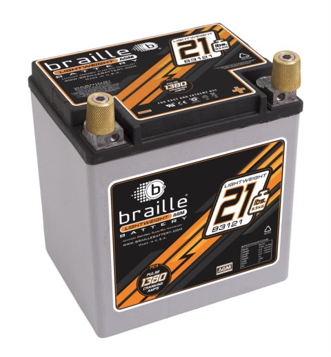 Braille Battery No-Weight Standard Batteries B3121 Battery, AGM, 12 V, Starting, 400 Cold Cranking Amps, Top and Side Terminals, Each