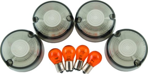 Bikers Choice 86-99 FXST 86-01 FXD FXR XL Smoked Turn Signal Lens/Amber Bulb Kit Repl H-D 69306-02