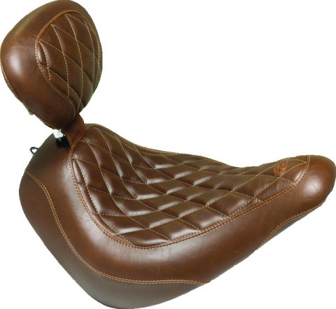 Mustang 18-21 Harley Low Rider, Sport Glide Wide Tripper Solo Seat w/Driver Backrest Diamond - Brown