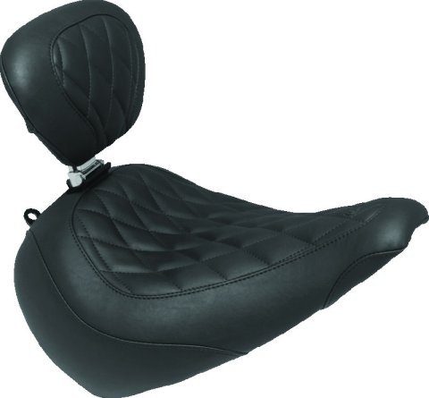 Mustang 18-21 Harley Fat Boy Wide Tripper Solo Seat w/Driver Backrest Diamond Stitch - Black