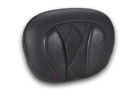 Mustang Deluxe Diamond Touring Sissy Bar Pad Black w/Mandarin Orange Thread