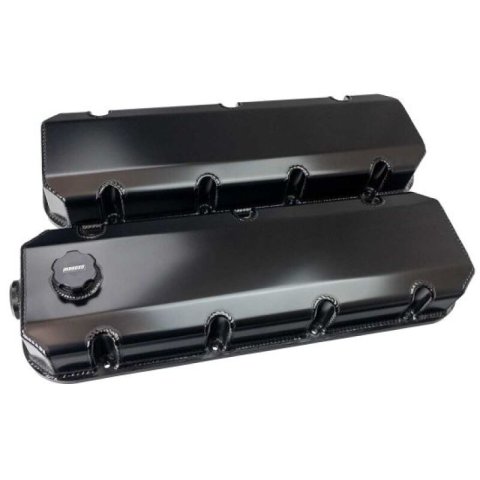 Moroso BBC 3in Tall Aluminum Valve Covers - Black (w/12AN Breather/Oil Fill)