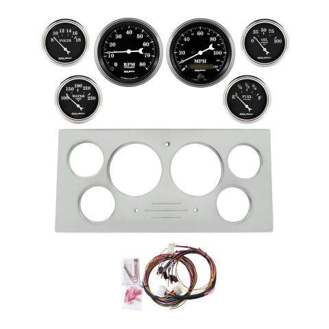 AutoMeter Old Tyme Black 73-79 Ford Truck Billet Panel/Gauge Kit SR- 3-3/8in. (x2) & 2-1/16in. (x4)