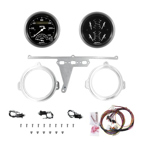 AutoMeter Old Tyme Black 66-67 Ford Falcon Direct-Fit Billet Panel/Gauge Kit - 3-3/8in. (x2)