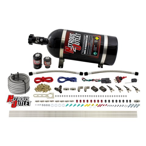Nitrous Outlet Direct Port Systems 00-10362-10 4 Cyl 2 Sol Sys w/ Dist Blocks Low PSI(10Lb Bottle)(90° Noz)