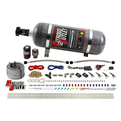 Nitrous Outlet Direct Port Systems 00-10362-12 4 Cyl 2 Sol Sys w/ Dist Blocks Low PSI(12Lb Bottle)(90° Noz)