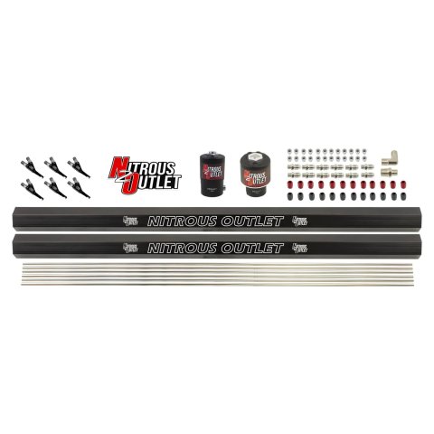 Nitrous Outlet Oxide Plumbing Kits 00-10385 6 Cyl 2 Sol forward Plumbers Kit w/Dist Blocks and 90° Discharge Noz.