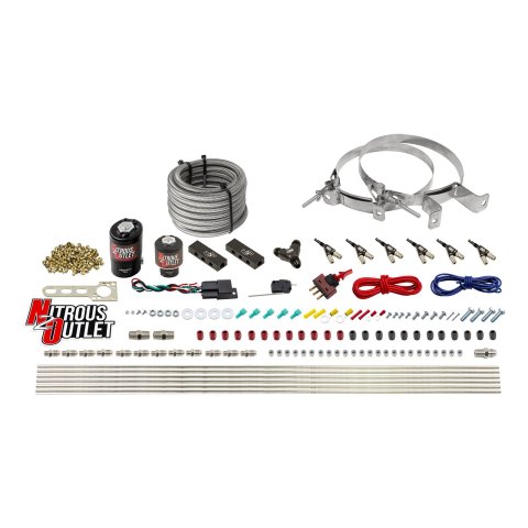 Nitrous Outlet Oxide Systems 00-10399-00 6 Cyl 2 Sol Direct Port Sys w/ Dist Blocks Hi PSI(No Bottle)(90° Noz)