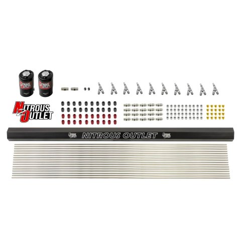Nitrous Outlet Oxide Plumbing Kits 00-10491-SBT 10 Cyl 2 Sol Forward Plumbers Kit w/ Single Rail (SBT Noz)