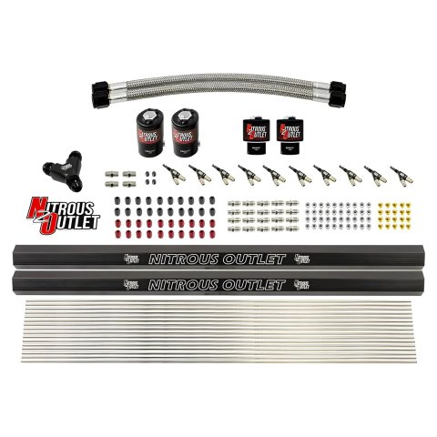 Nitrous Outlet Oxide Plumbing Kits 00-10492 10 Cyl 4 Sol Forward Plumbers Kit w/ Dual Rails (90° Noz)