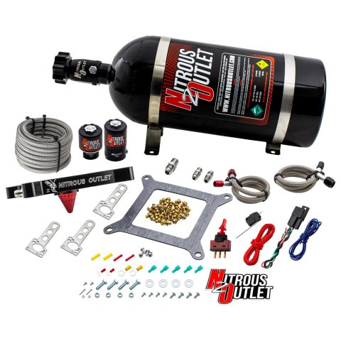 Nitrous Outlet Stinger Plate Oxide Systems 00-10600-10 Systems, Square Bore Plate, Wet, 700 hp, 10 lb. Bottle, Black Powdercoated, Designed for Use with 5-10 psi Carbureted Fuel Systems, Kit