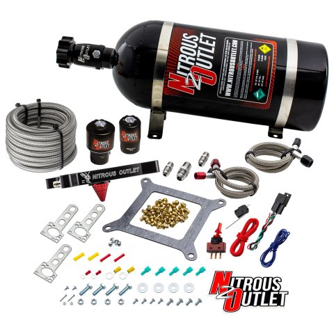 Nitrous Outlet Stinger Plate Oxide Systems 00-10602-10 Systems, Stinger, Square Bore Plate, Wet, 700 hp, 10 lb. Bottle, Black, Designed for Use with 5-10 psi Carbureted Fuel Systems, Kit