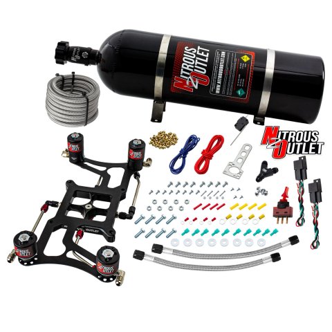 Nitrous Outlet 4150 Hornet Dual-Stage Oxide Plate Systems 00-10626-15 Dual Stage Sys Boomerang 4Sol Brckt Low PSI(15LB Bottle)