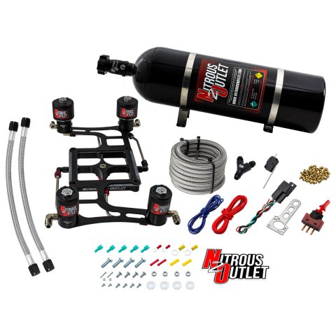 Nitrous Outlet 4500 Hornet Race Dual-Entry Oxide Plate Systems 00-10640-15 Dual Stage Sys Boomerang 4Sol Bracket Low PSI(15Lb Bottle)