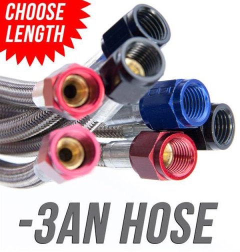Nitrous Outlet Stainless Steel Braided Hoses 00-20280 72" -3AN Hose (Blue Fittings)