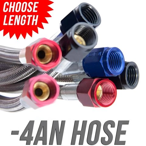 Nitrous Outlet Stainless Steel Braided Hoses 00-20680 216" -4AN Hose (Blue Fittings)
