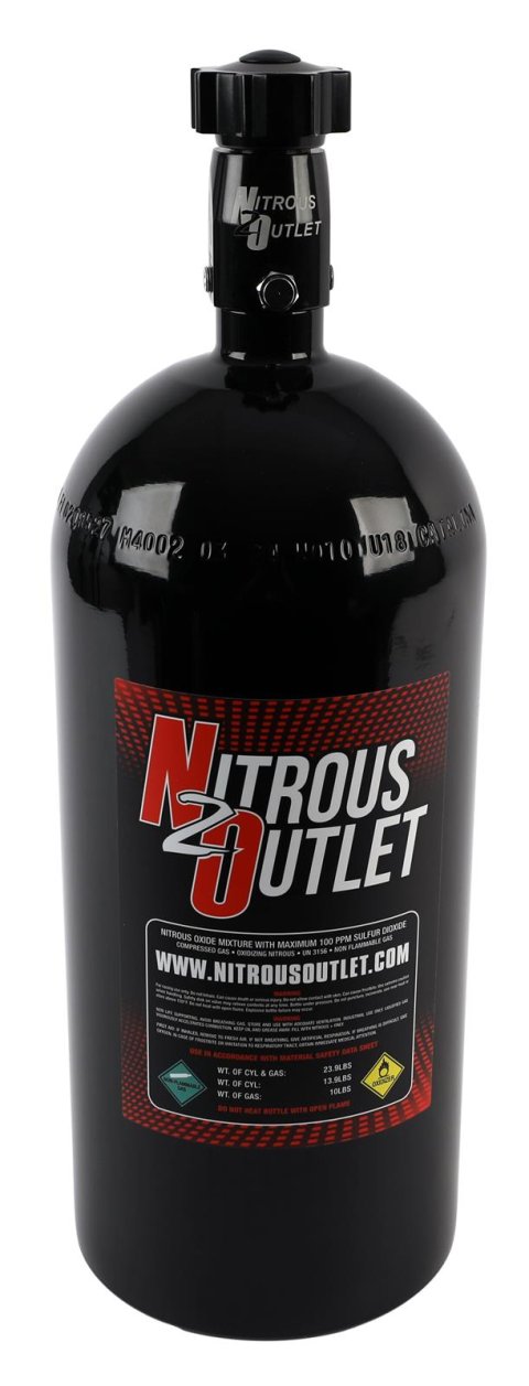 Nitrous Outlet 10 lbs. Oxide Bottle 00-30140-6 Bottle, Capacity, Aluminum, Black Powdercoated, -6 AN, NHRA Blow Down Fitting, Shipped Empty, Each
