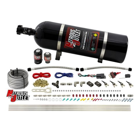 Nitrous Outlet Oxide Systems 00-10363-E85-15 4 Cyl 2 Sol Direct Port Sys w/Dist Blocks E85 Hi PSI(15Lb Bottle)(90° Noz)