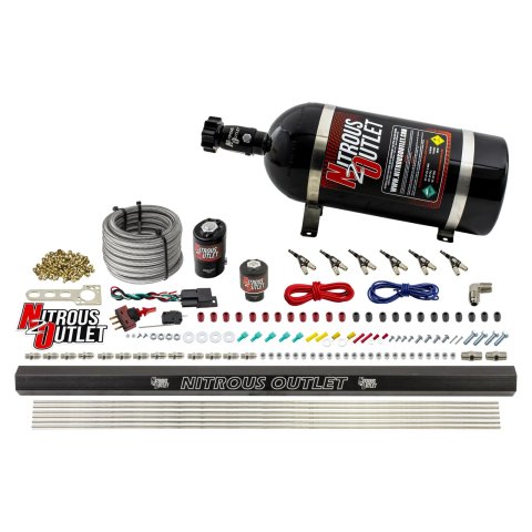 Nitrous Outlet Oxide Systems 00-10398-ALC-10 6 Cyl 2 Sol Direct Port Sys w/Dist Blocks ALC Low PSI(10Lb Bottle)(90° Noz)