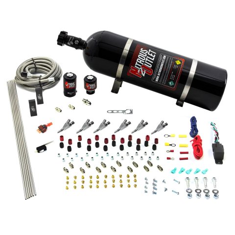 Nitrous Outlet Oxide Systems 00-10398-SBT-15 6 Cyl 2 Sol Direct Port Sys w/ Dist Blocks Low PSI(15Lb Bottle)(SBT Noz)