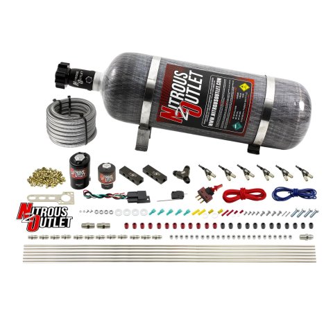 Nitrous Outlet Oxide Systems 00-10399-E85-12 6 Cyl 2 Sol Direct Port Sys w/ Dist Blocks E85 Hi PSI(12Lb Bottle)(90° Noz)