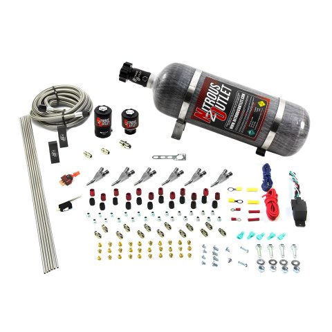 Nitrous Outlet Oxide Systems 00-10399-SBT-12 6 Cyl 2 Sol Direct Port Sys w/ Dist Blocks Hi PSI(12Lb Bottle)(SBT Noz)