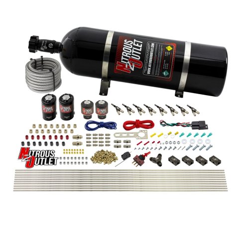 Nitrous Outlet Oxide Systems 00-10433-L-15 8 Cyl 4 Sol Racers Direct Port Sys Low PSI( 15lb Bottle)(90° Noz)