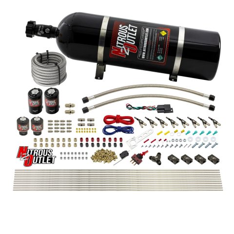 Nitrous Outlet Oxide Systems 00-10434-H-15 8 Cyl 4 Sol Racers Direct Port Sys Hi PSI( 15lb Bottle)(90° Noz)