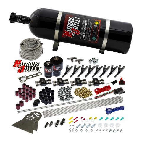 Nitrous Outlet Oxide Systems 00-10435-T-15 Systems, 8 Cylinder Direct Port System - Two .178 Trs (Gas)(5-7-10 psi)(100-400 HP)(15lb Bottle)