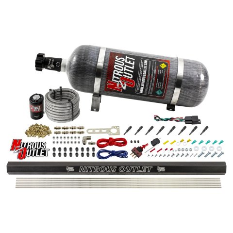 Nitrous Outlet Direct Port Systems 00-10470-H-R-12 Dry EFI 8 Cyl 1 Sol Sys w/ Single Rail (12Lb Bottle)(90° Noz)