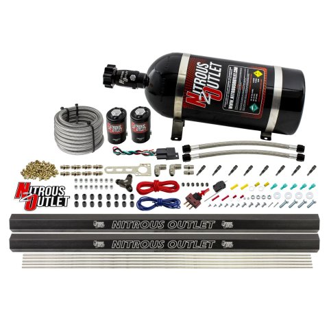 Nitrous Outlet Direct Port Systems 00-10471-H-R-10 Dry EFI 8 Cyl 2 Sol Sys w/ Dual Rails (10Lb Bottle )(90° Noz)