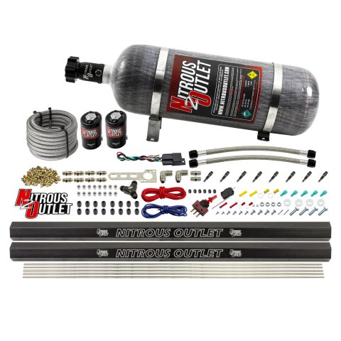Nitrous Outlet Direct Port Systems 00-10471-H-R-12 Dry EFI 8 Cyl 2 Sol Sys w/ Dual Rails (12Lb Bottle )(90° Noz)