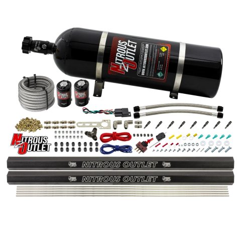 Nitrous Outlet Direct Port Systems 00-10471-H-R-15 Dry EFI 8 Cyl 2 Sol Sys w/ Dual Rails (15Lb Bottle )(90° Noz)