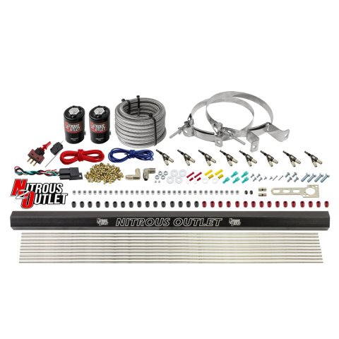 Nitrous Outlet Direct Port Systems 00-10472-H-R-00 8 Cyl 2 Sol Sys w/ Single Rail Low PSI(No Bottle)90° Noz