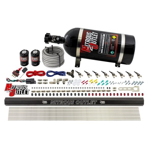 Nitrous Outlet Oxide Systems 00-10473-H-R-10 8 Cyl 2 Sol Direct Port Sys w/ Single Rail Hi PSI(10Lb Bottle)(90° Noz)