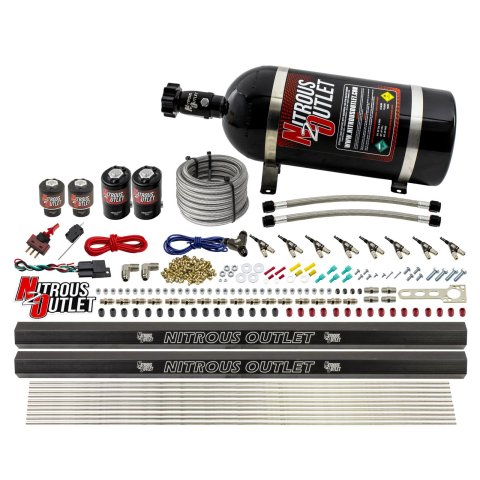 Nitrous Outlet Direct Port Systems 00-10474-L-R-10 8 Cyl 4 Sol Sys w/ Dual Rails Low PSI(10Lb Bottle)(90° Noz)
